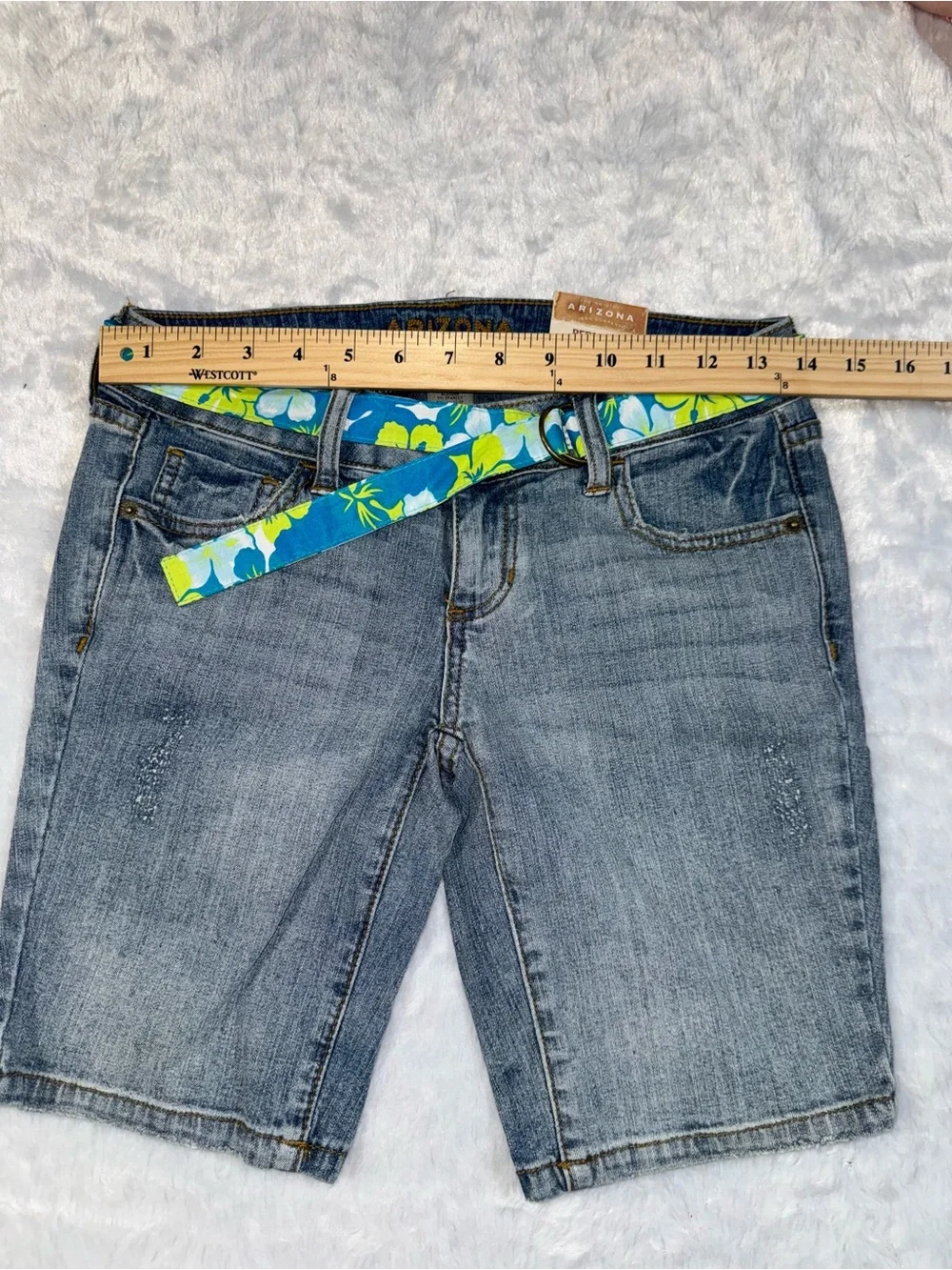 Arizona Jean Company Blue Denim Bermuda Shorts with Floral Belt